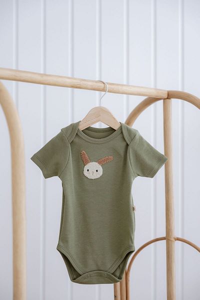 Frelida Baby & Kids 100% Cotton Cute Rabbit Embroidered Short Sleeve Single Top