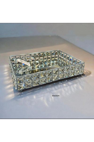 decovien Metal Mirrored Tray with Crystal Stone