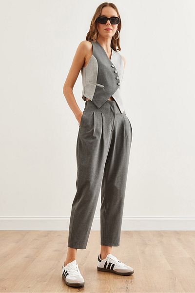 Olalook Damen-Hose mit geräucherter Taille, plissiert, aus Polyviskon, Karotte, PNT- 19000293
