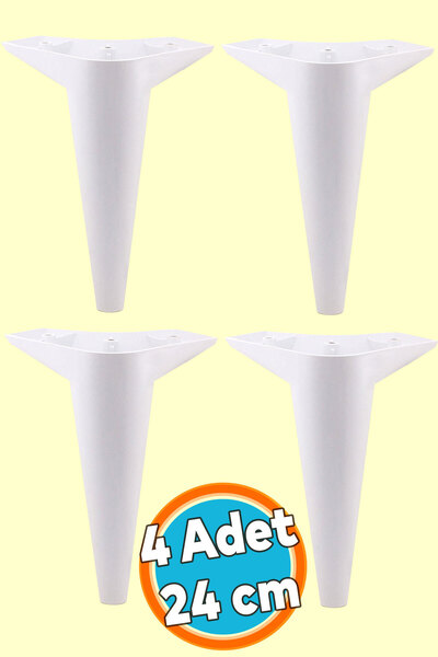 NZB Mobilya Kanepe Sehpa TV Ünitesi Koltuk Ayağı 24 cm Beyaz Baza Ayak 4 Adet