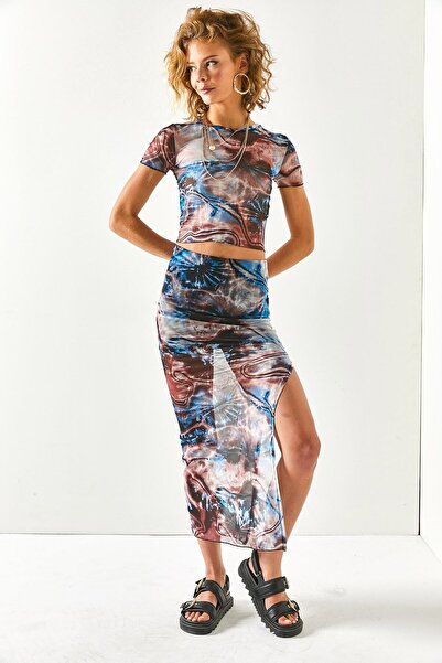 Olalook Női tarka felső átlátszó blúz alul bélelt szoknya tüll készlet TKM-19000219