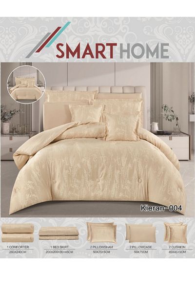 smart home Bridal Jacquard Duvet Set for Two People, Reversible System, 8-Piece Bedspread, 100% Microfiber, Duvet Size 260 x 240 cm