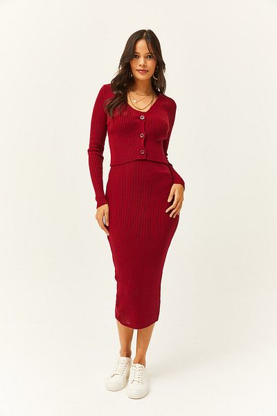 Olalook Women's Burgundy Dress Cardigan 2-Piece Knitwear Suit TKM-19000223