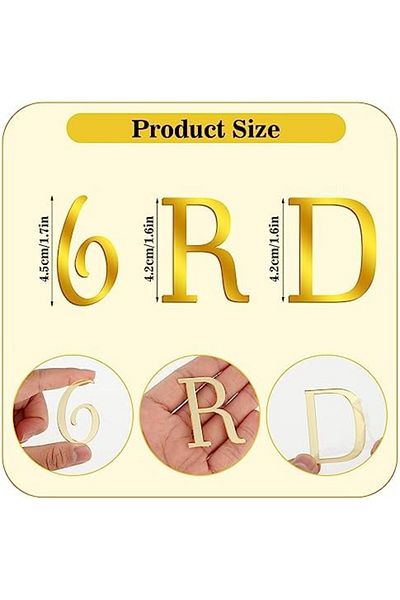 Generic مجموعة من 37 قطعة من زينة الكيك المصنوعة من الأكريليك الذهبي بأحرف وأرقام لتزيين كعكة عيد الميلاد وحفلات الزفاف