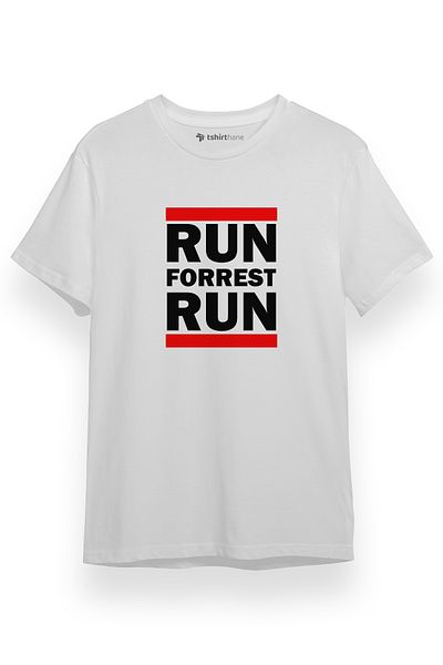 Tshirthane Forrest Gump Run Forrest Run Λευκό κοντομάνικο ανδρικό μπλουζάκι