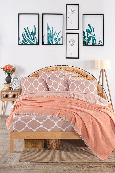 Evimemoda Double Pique Set with Elastic Sheets Code Oslo Powder