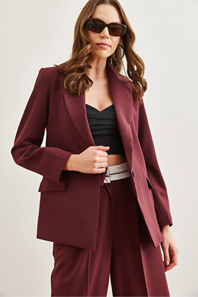 Olalook Dámská vínová bunda s podšívkou na jeden knoflík a klopou do kapsy Premium Ckt- 19000395