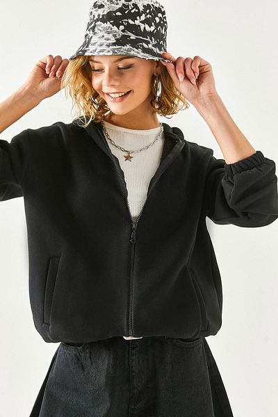 Olalook Γυναικεία μπλούζα oversize με κουκούλα με μαύρη τσέπη και φλις εσωτερικά SWT-19000614