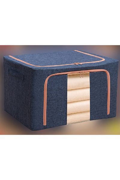 Flippy Storage Box 66 L, Cotton 50x40x33 Cm, Metal Frame Stable Plastic Base, Dark Blue