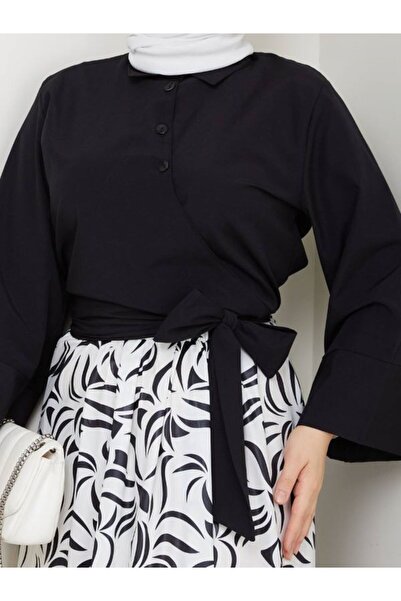 SHİROSA φούστα πουκάμισο με λεπτομέρεια φιόγκου διπλό σετ