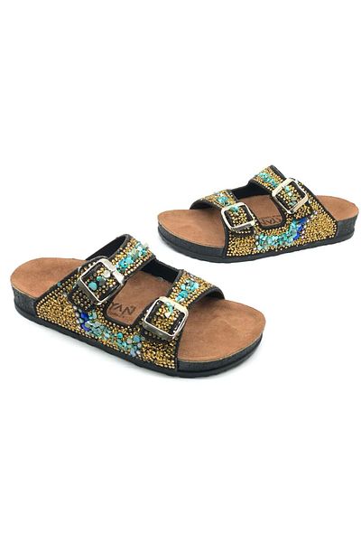 Kocamanlar Ayakkabı Aryan 20-9722 D.R Recommended Stone Detailed Orthopedic Women's Slippers Black