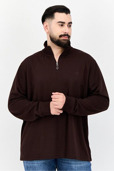 Chaps Men Mock Neck Long Sleeve Embroidered Logo Sweatshirt, Coffee Brown