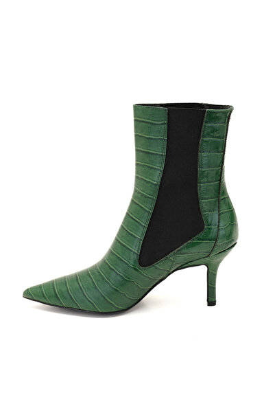 Desa Women's Green Crocodile Printed Leather Boots