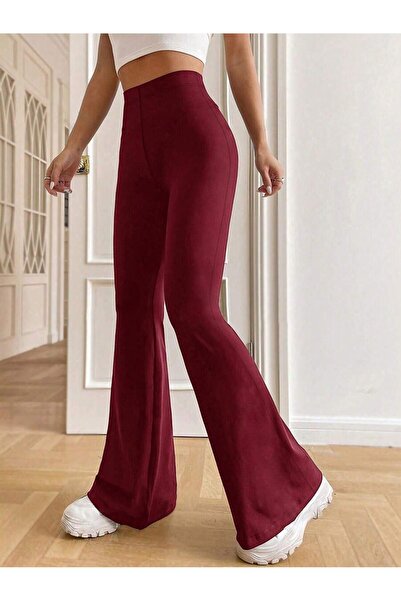 MOONBULL Kadın Yüksek Bel Düz Renkli İspanyol Paça Spor ve Yoga Taytı