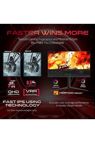 GAMEON GOMP27QHD380IPS 27 Inch Gaming Monitor, 2560x1440p, 2k, QHD, IPS, 380Hz, 0.5ms, HDMI 2.1, PS5, Black