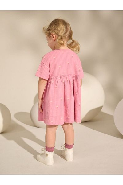 Next Baby 100% Cotton Pink Rabbit Patterned Short Sleeve Dress