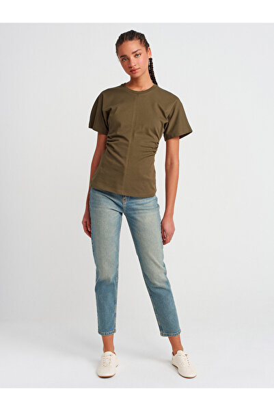 Dilvin 31585 Μπλουζάκι με ντραπέ-Χακί