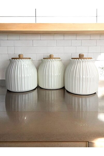 Lizzy Daisy Patterned Bamboo Lid Porcelain Tea, Sugar, Salt, Coffee Jar Storage Container Single 1 Piece