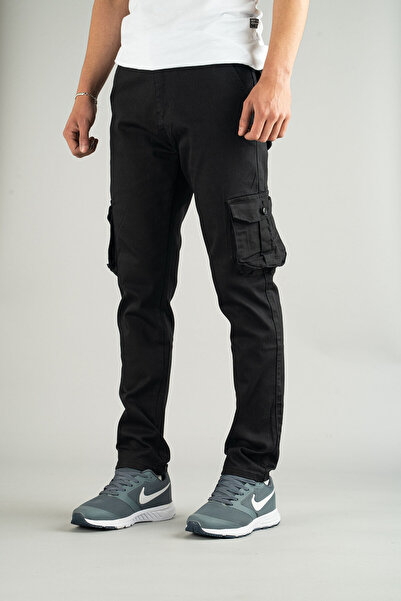 bombe Men's Black Trousers Cargo Silim Fit