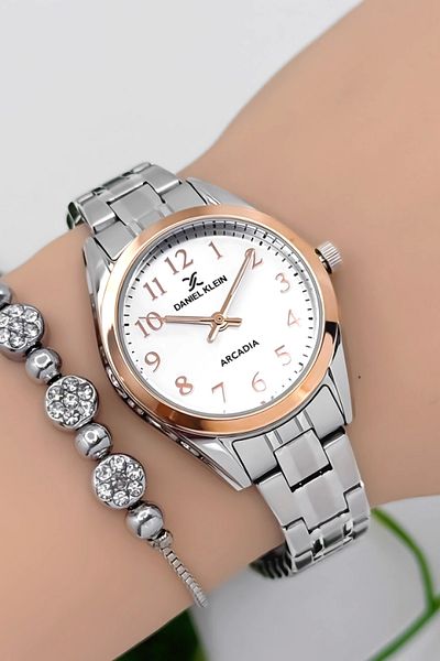 Daniel Klein Steel Cord Women Wrist Watch 3 Atm Water Resistant Silver-Rose Zmdk1188
