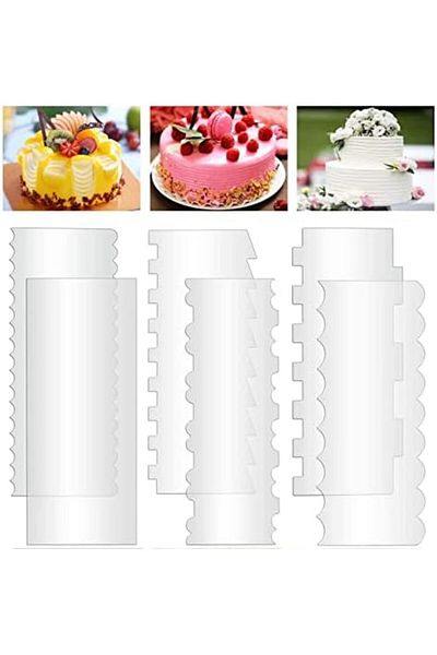 Generic مجموعة مكونة من 6 قطع من مكشطة الكيك المصنوعة من الأكريليك الشفاف، ومشط التزيين ومُنعم الكيك، بطول 9.45 بوصة