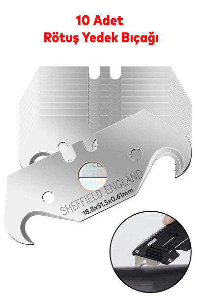 NZB Kancalı Rötuş Bıçak Yedeği Kesme Boynuz Bıçak Maket Bıçağı 10'lu Paket 18.8x51.5x0,61mm İthal
