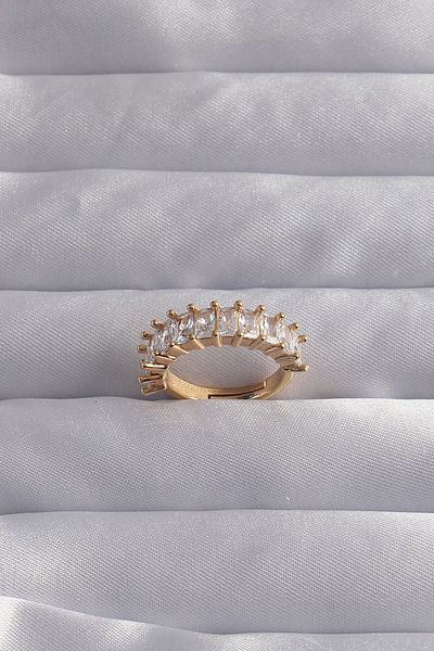 Skygo Gold Color Baguette Stone Waterway Ring with Brass Adjustment