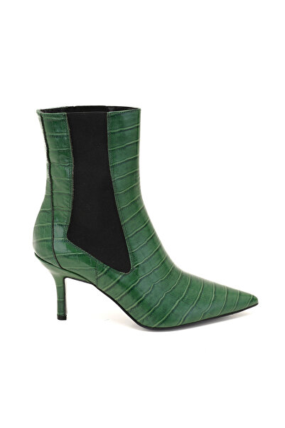 Desa Women's Green Crocodile Printed Leather Boots