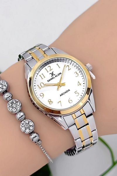 Daniel Klein Steel Cord Women Wrist Watch 3 Atm Water Resistant Silver-Gold Zmdk1188
