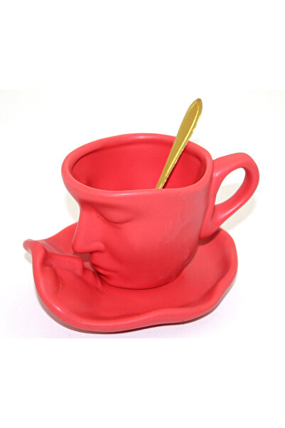 İN3DEX Red Face Patterned Porcelain Cup and Coaster Set