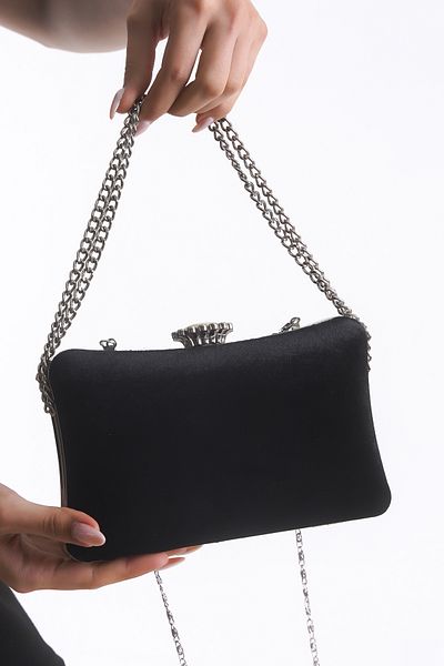GUİZA Evening Dress Bag Special Design Evening Dress Bag with Chain and Armlet Black