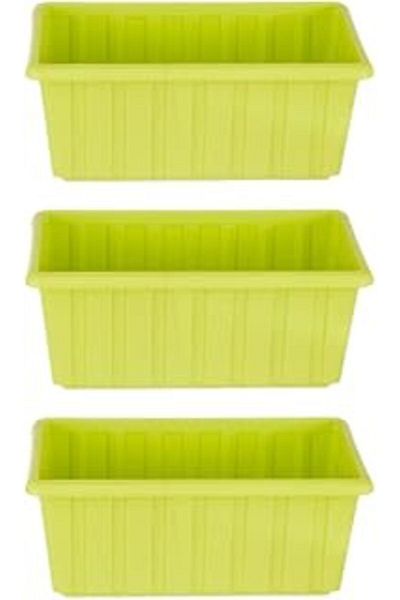 Mu Art Ahşap Classic Balcony Flower Pot with Plate, 3 Pieces, 4.3 Liter Pistachio Green