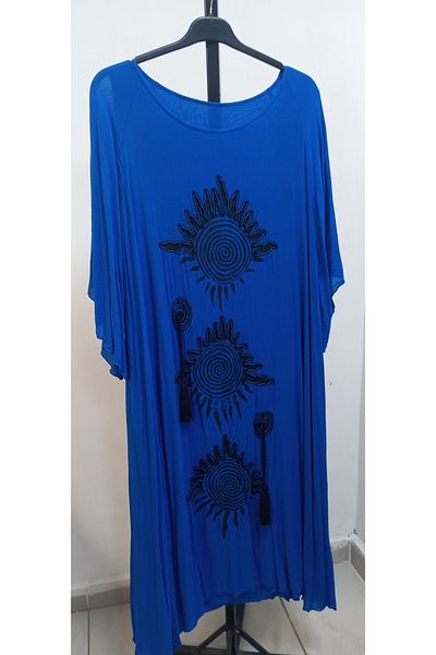 AKŞEN GİYİM Plus Size Authentic Cotton Voile Short Sleeve Lined Dress Suitable for Sizes 42-44-46-48-50-52