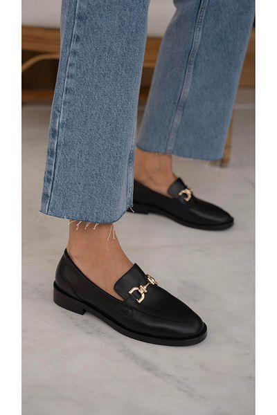 ECENİN BUTİĞİ Kerry Black Genuine Leather Women's Loafer Shoes