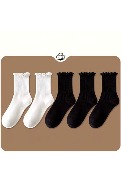 delis Set of 5 Pairs of Socks for Women, Ss085, White/Black, Universal Size