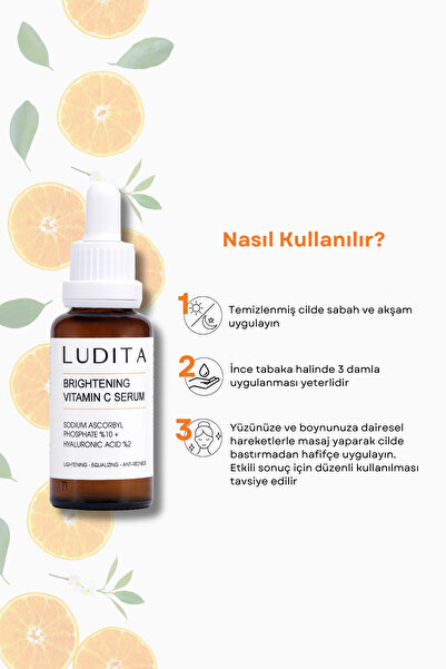 LUDITA C Vitamini Serumu %10 – Aydınlatıcı, Renk Tonu Eşitleyici & Nemlendirici