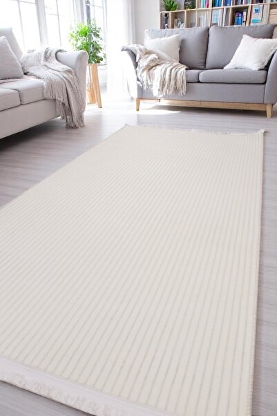 melian Relax with Fringe Non-Slip Base Cutting Embossed Living Room Hallway Kitchen Floor Light Beige