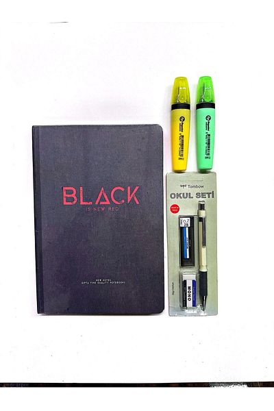 Gıpta New Notes Thread Stitched Hard Cover Black Notebook-Highlighter (2 Pcs. )-School Set Versatil 0.7-Set 5