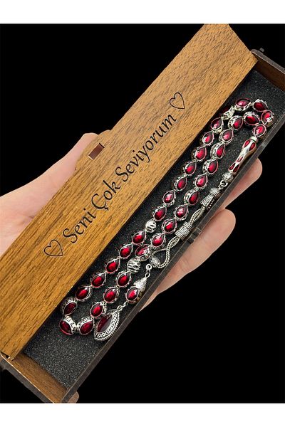 KANUNİ TESBİH Metal Red Enameled Rosary, Men's Rosary, Gift Rosary, Special Wooden Boxed Rosary, Special Rosary
