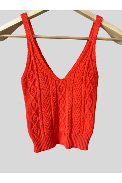 Damla Slim Fit Slim Fit V-Neck Strappy Knitted Crochet Undershirt