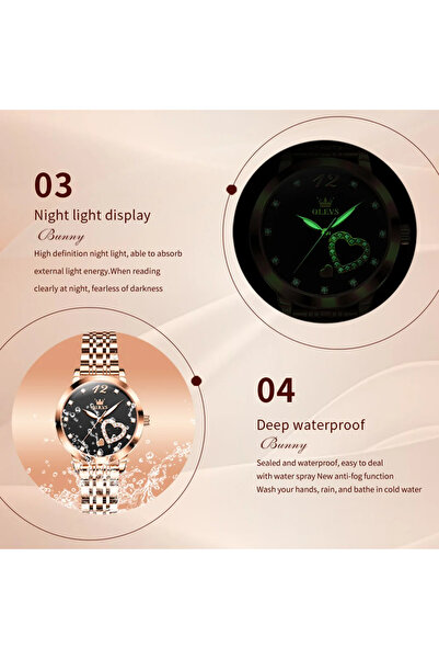 OLEVS Ceas De Dama Cs1689, Otel Inoxidabil, Rose Gold, Cadran Verde