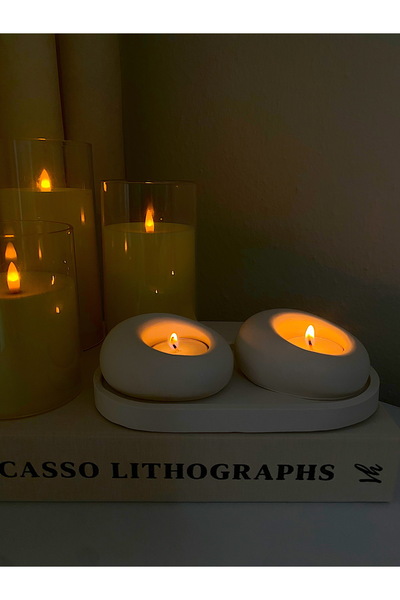 bliss store Vernikli(WAX) 3’lü Set Tealight Mumluk,Mum Tutacağı, Mumluk ( Tep...