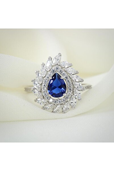 Mia Vento Effective Diamond Sentetik Sentetik Safir Markiz Serenatı Gümüş Yüzük