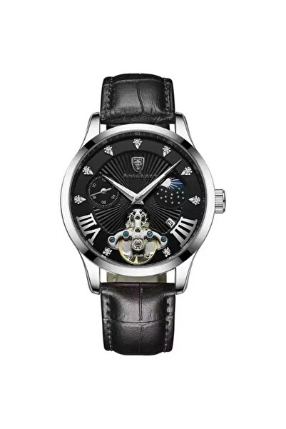 POEDAGAR Мъжки часовник Cs1351, каишка от естествена кожа, черен/сребрист, че...