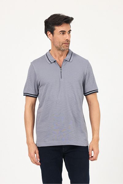 ENQUE Ανδρικό μπλουζάκι Basic Jacquard με υφή μπεζ με φερμουάρ Polo γιακά που δεν κυρτίζει 100% βαμβακερό μπλουζάκι με λεπτή εφαρμογή