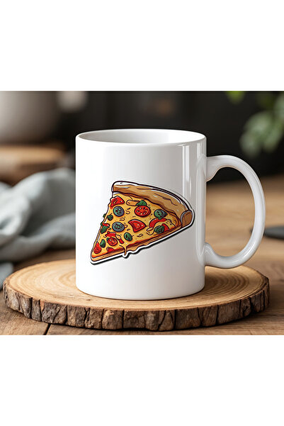 BB TRADE كوب مطبوع من السيراميك الأبيض بتصميم شريحة بيتزا سعة 330 مل