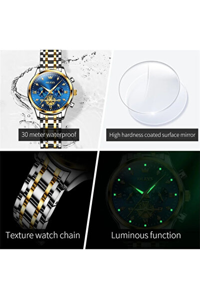 OLEVS Ceas De Dama Cs1604, Otel Inoxidabil, Argintiu-auriu, Cadran Negru