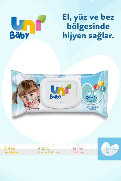 Uni Baby Baby Wet Wipes Active 24+ Months 312 Sheets (6X52) with Adhesive Cover
