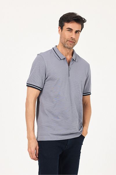 ENQUE Ανδρικό μπλουζάκι Basic Jacquard με υφή μπεζ με φερμουάρ Polo γιακά που δεν κυρτίζει 100% βαμβακερό μπλουζάκι με λεπτή εφαρμογή