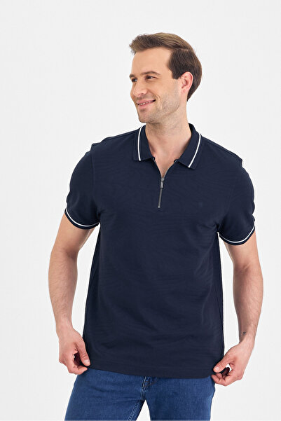 ENQUE Чоловічий базовий джемпер з фактурною фактурою бежевого кольору на блискавці з коміром-стійкою, не скручується, 100% бавовна, облягаючий крій.